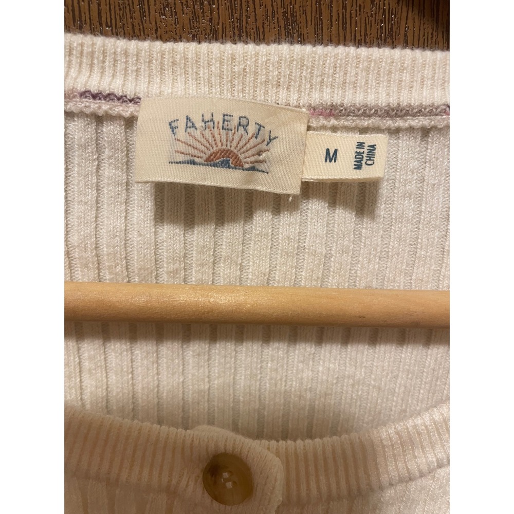 Faherty Cream Ribbed Organic Cotton Cashmere Blend Button Front Cardigan Size M - Picture 3 of 4